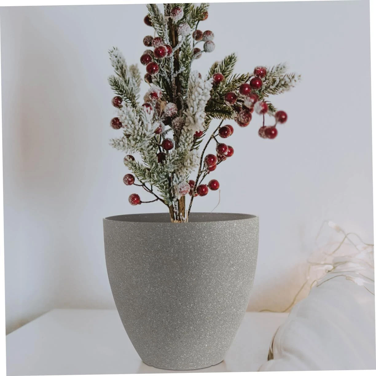 Colourtree Light Grey Simulated Stone Flower Pot Stylish Resin Planter with Drainage Holes and Resin Tray, 11.8”(Upper D)x 7.1”(Bottom D) x 11.8”(H)