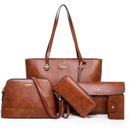 Handbag Set for Women 5 Pack Tote Purse Handbags Set PU Leather Satchel Bag