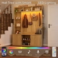 thumbnail image 6 of Blotout 59''W Fluted Hall Tree with RGB LED Light, All-in-One Entryway Coat Rack with Shoe Storage Bench, Rounded Corner, Adjustable Shelves, 6 Hooks &2 Umbrella Racks, Freestanding Hallway Organizer, 6 of 10