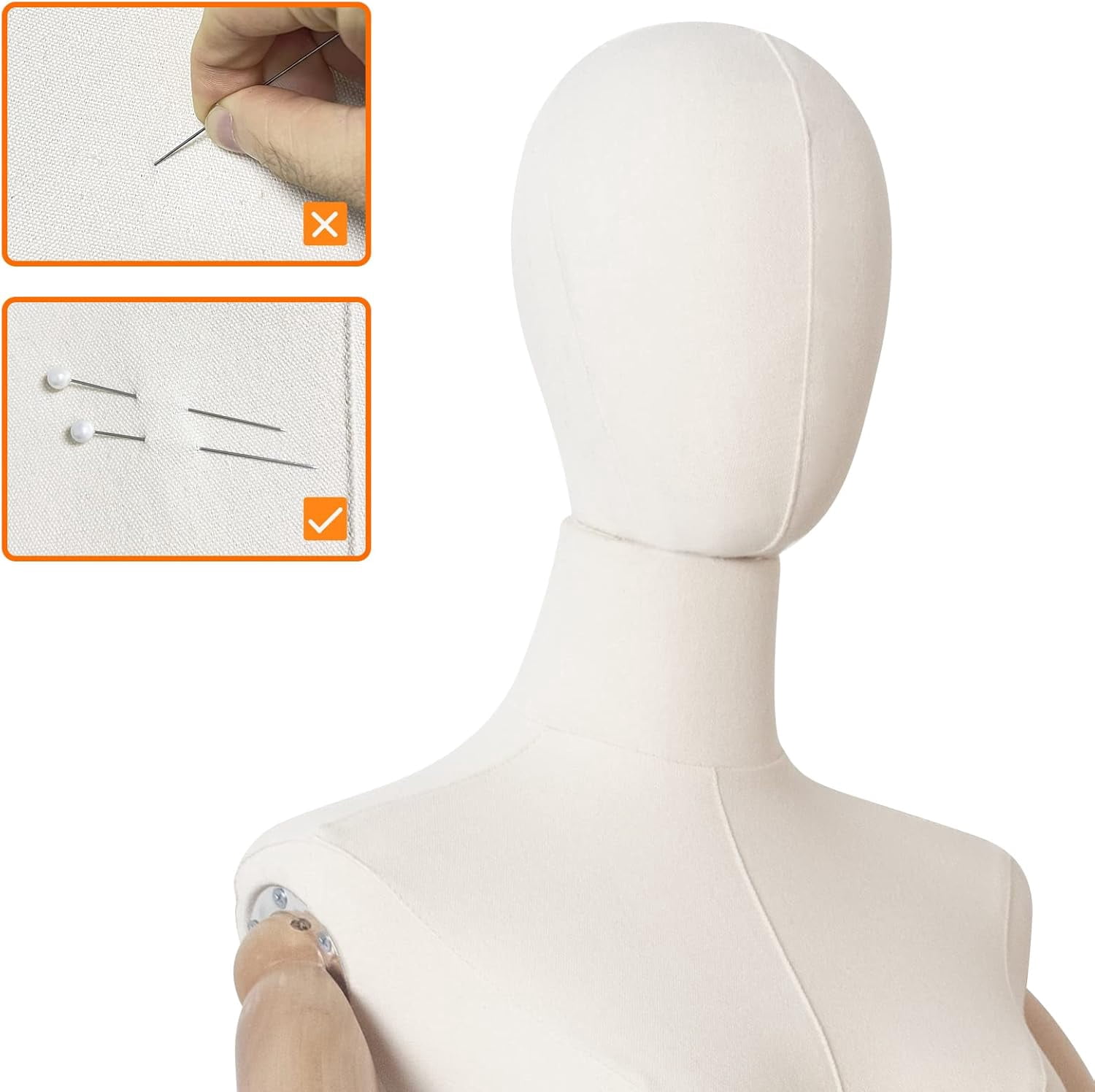 FreeLung Female Mannequin Torso with Detachable Head & Hands & Gold Metal Stand