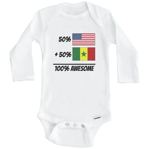 50% American Plus 50% Senegalese Equals 100% Awesome Cute Senegal Flag One Piece Baby Bodysuit (Long Sleeve), 0-3 Months White