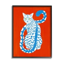 Stupell Industries Blue Gazing Cat Bold Modern Design Graphic Art Black Framed Art Print Wall Art, Design by Grace Popp