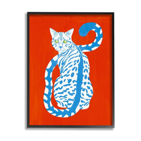 Stupell Industries Blue Gazing Cat Bold Modern Design Graphic Art Black Framed Art Print Wall Art, Design by Grace Popp