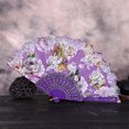 thumbnail image 2 of Falleo Clearance Purple Fan Decorative Fan Retro Fan Rose Gold Stamping Purple, Best Chinese Style Dance Wedding Party Lace Silk Folding Hand Held Flower Fan, 1X Fan, Fans Clearance Sale!, 2 of 2