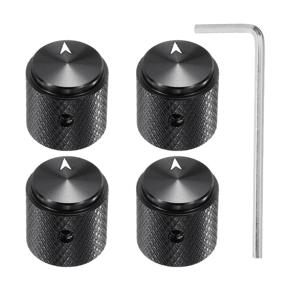 Uxcell 4 Pcs Aluminium Potentiometer Knobs, 1/4"(6mm) IDx5/8"(15mm) ODx5/8"(15mm) Height Universal Volume Tone Control Knobs for Guitar, Bass, Arrow Indicator, Black