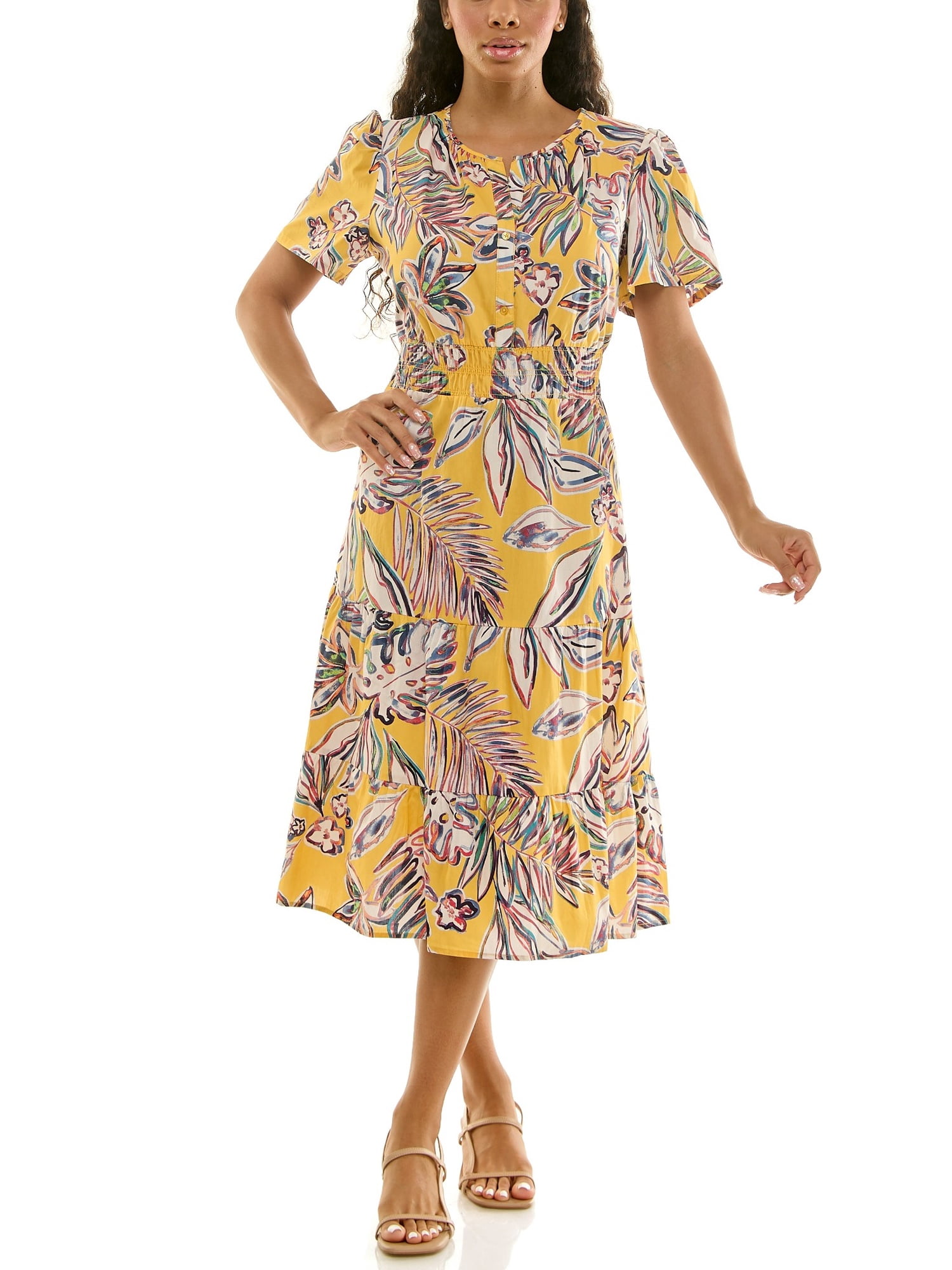 Split Neck Tiered Maxi Dress