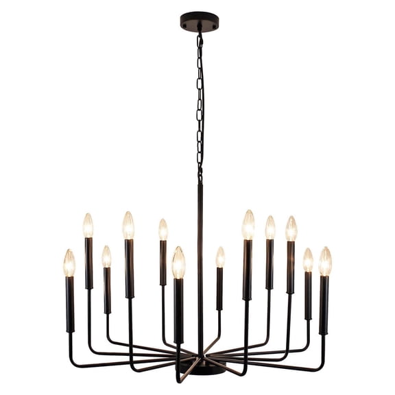Traditional 12-Light Black Candle Chandeliers