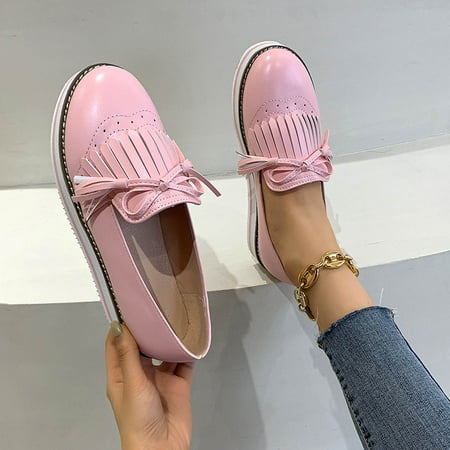

TIANEK Shoes For Women New Platform Flat Casual Lazy Shoes Round Toe Bow Ladies Tassel Single Shoes