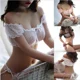 thumbnail image 2 of Conjunto de sujetador y bragas de lencería de encaje transparente para mujer, ropa interior exótica de malla transparente, Tops cortos con hombros descubiertos, traje de Tanga con lazo en la cintura, 2 of 4