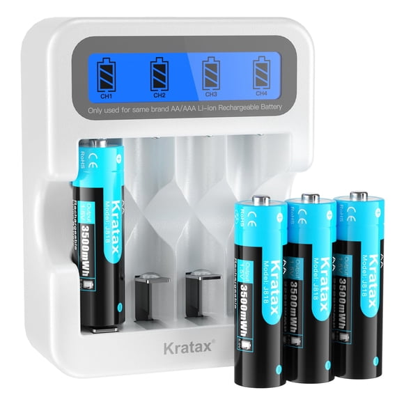 Pilas de litio recargables Kratax AA 1,5 V 3500 mWh, paquete de 4