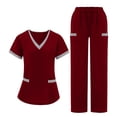 thumbnail image 2 of Vibrex Women's Scrub Set: Short-Stretch Sleeve V-Neck Top & Drawstring Pants - Multi-Pocket, Loose-Fit Uniform for Nurses, Caregivers, Medical Staff (Multiple Colors), 2 of 9