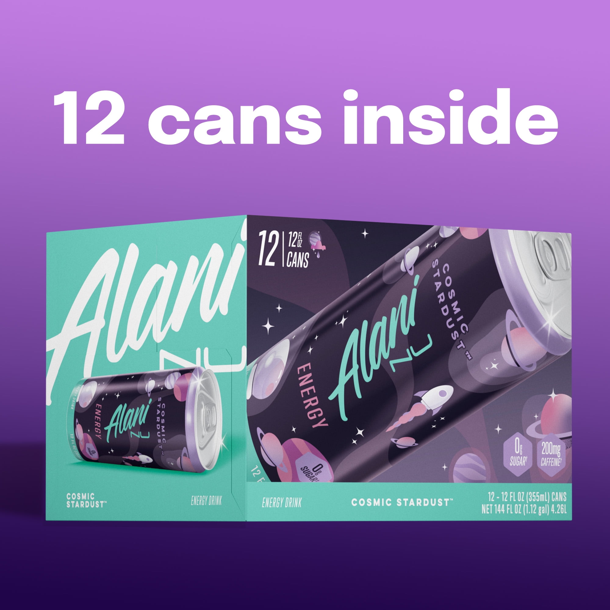 Alani Nu Sugar Free Energy Drink, Cosmic Stardust, 12 fl oz, 12 Pack, Cans, 200mg Caffeine