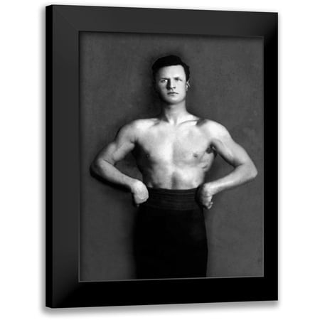 Vintage Muscle Men 12x14 Black Modern Framed Museum Art Print Titled - Bodybuilder in Pants with Bared Torso