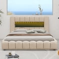 thumbnail image 3 of Queen Size Upholstered Platform Bed with LED Headboard and USB, Linen Fabric Upholstered Platform Bed Frame with Large Underneath Storage(Beige, Queen), 3 of 10