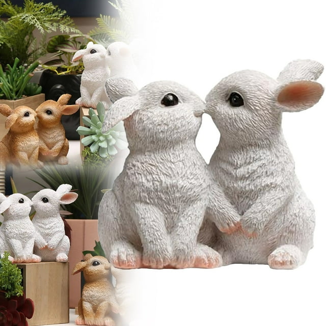 Cute Couple Rabbit Home Decor Miniature Garden Figurines For Courtyards Display Pieces Perfect For Valentine's Day And Easter Decorations