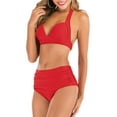 thumbnail image 6 of Olyvenn Summer Women's Bikini Swimsuit Solid Color Beachwear Strappy Halter Bathing Suit High Waist Swimwear Sets Summer Beach Outfits for Girls Female Relaxed Red XXXL, 6 of 9
