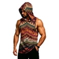 thumbnail image 2 of Graphic Camo Sleeveless Hooded Tank Top for Men, Muscle Fit Pullover Gym Vest - Quick-Dry Athletic Shirt with Pocket for Bodybuilding & Summer Training Brown S, 2 of 7