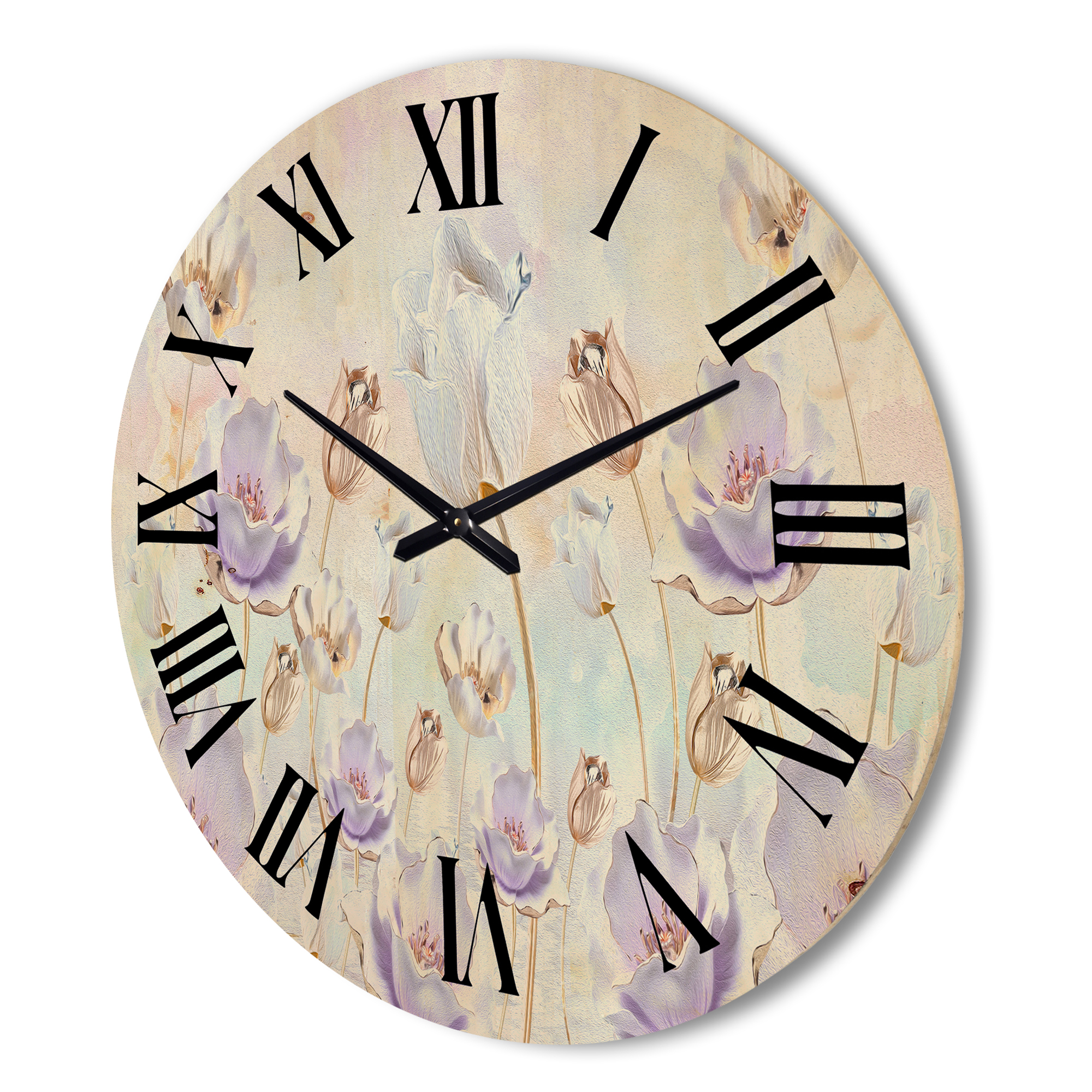 Designart 'Blossoming Pastel Tones Flowers' Traditional Wood Wall Clock