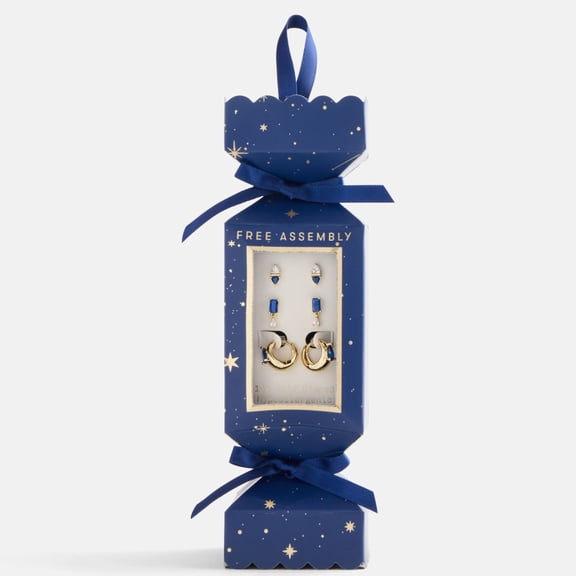 Free Assembly Women's Demi Fine 14K Gold Dipped Blue Crystal Earring Set, 3 Pairs