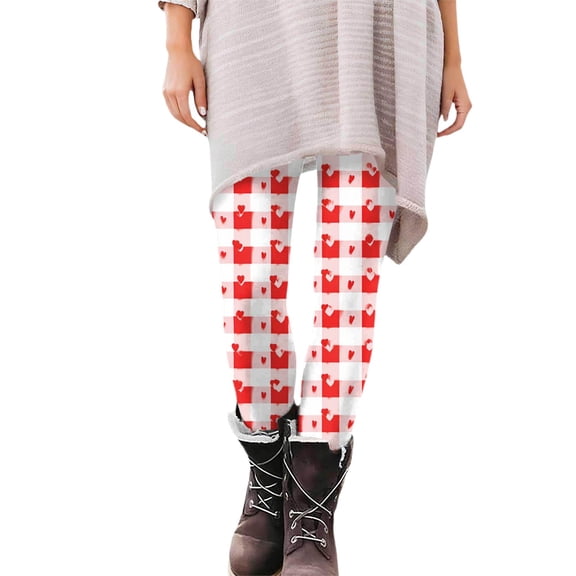 Fgvctg Valentines Day Leggings for Women Yoga Stretch High Waisted Full Length Workout Leggings Cute Love Heart Print Soft Outfits Plus Size Thermal Yoga pants Joggers Clothing Red L