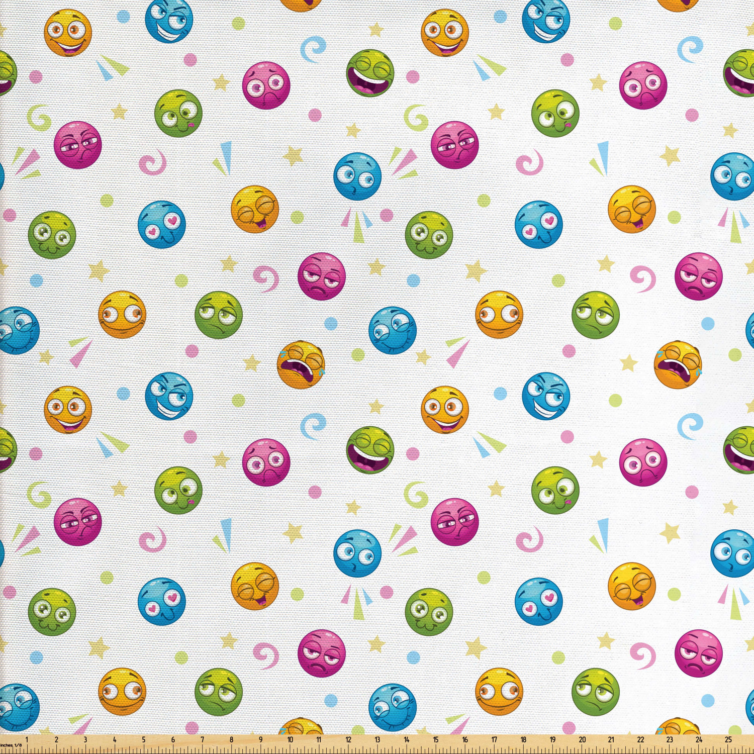 Emoji Fabric by The Yard, Round Faces in Different Colors with Various