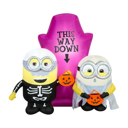 Gemmy Airblown Inflatable Minions Halloween Scene Universal , 5 ft Tall, Multicolored
