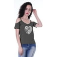 thumbnail image 2 of Moomaya Cold Shoulder Top For Women w/ Sequin Heart Patch Short Summer Tunic, XS-XL, 2 of 9