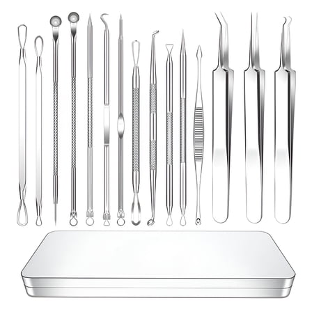 FACEGA Pimple Popper Tool Kit, 15 PCS Professional Stainless Steel Blackhead Remover Comedone Extractor Tools for Removing Zit on Face - Acne Removal Kit with Metal Case (Silver)