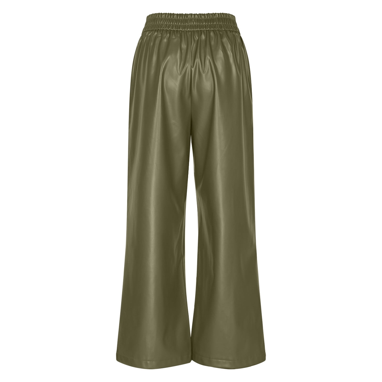 JGGSPWM High-Waist Wide Leg Pants with Belt for Women Sleek Faux Leather Trousers Army Green 2XL