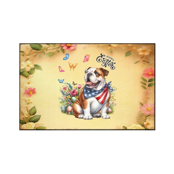 English Bulldog Celebrates Spring and Enjoys a Happy Easter Indoor Rug Dog Lover Gifts Idea Carpet Living Bed Room Sofa Home Decor - 02001