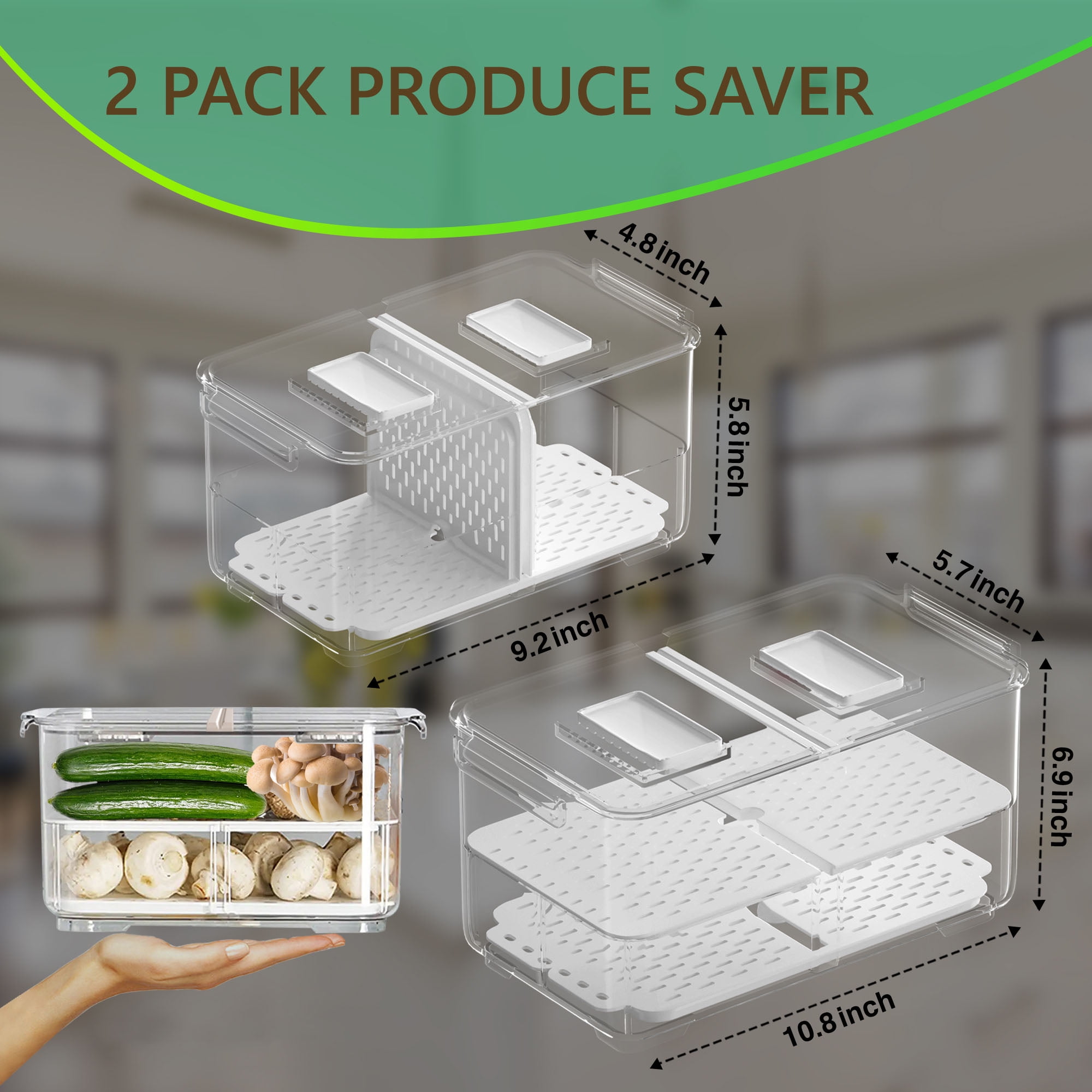 WAVELUX Produce Saver Containers for Refrigerator, Food Fruit Vegetables  storage, 3 Pcs Stackable Freezer Fridge Organizer, Fresh Keeper Drawer Bin
