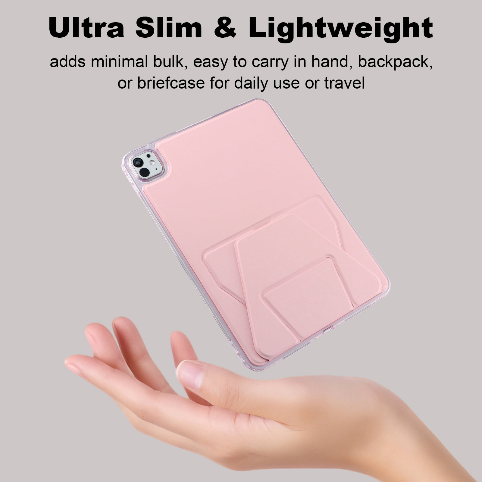 TECH CIRCLE For Apple iPad Pro 13-Inch (M4/M5) 2024/2025 Release Slim PU Leather Back Cover Case with Kickstand, Lightweight Protective Scratch Resistant Stylish Thin Case, 04 Pink