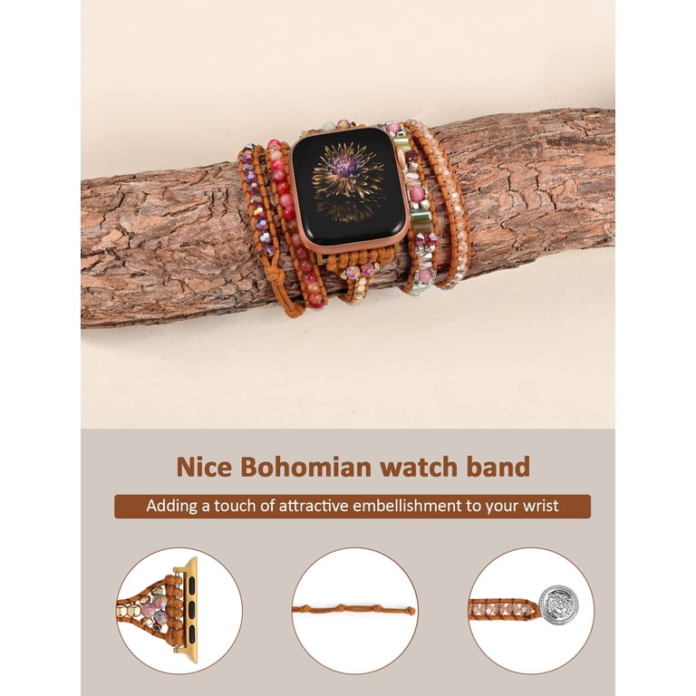 NEW Boho Leather Beaded Natural Stone Apple Watch Band with Case NEW Boho Leather Beaded Natural Stone Apple Watch Band with Case main image 3
