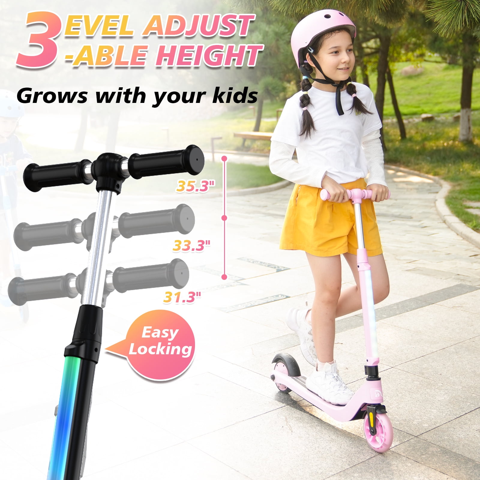 EVERCROSS Electric Scooter for Kids Ages 4+, 5 mph & 40 mins of Ride, LED Colorful Lights, Adjustable Height and Lightweight, Gift for Kids, Black