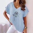 thumbnail image 4 of WREESH Women's V-Neck Cotton Linen T-Shirt Casual Short Sleeve Top with Graphic Print Blue, 4 of 5