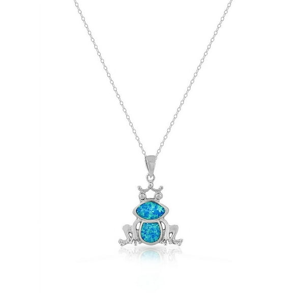 925 Sterling Silver Blue Turquoise-Tone Simulated Opal Frog Pendant Necklace