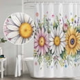 thumbnail image 5 of Colorful Daisy Floral Shower Curtain, Waterproof Shower Curtains for Bathroom, Spring Flowers Botanical Leaves Rustic Washable Fabric Bathtub Curtain Set Bath Decor with 12 Hooks Long 72"x84", 5 of 8