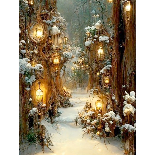 (ZQ524) Serie Paisaje Escena Nieve Con Diamantes Redondos Pintura Diamantes Resina 30*40CM