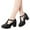Black, variant on Cameland Soled Leather Sports British Style Block Shoes High Heels Solid Color Hollowed Out Metal Buckle Cut Mary Matte Women's Shoes