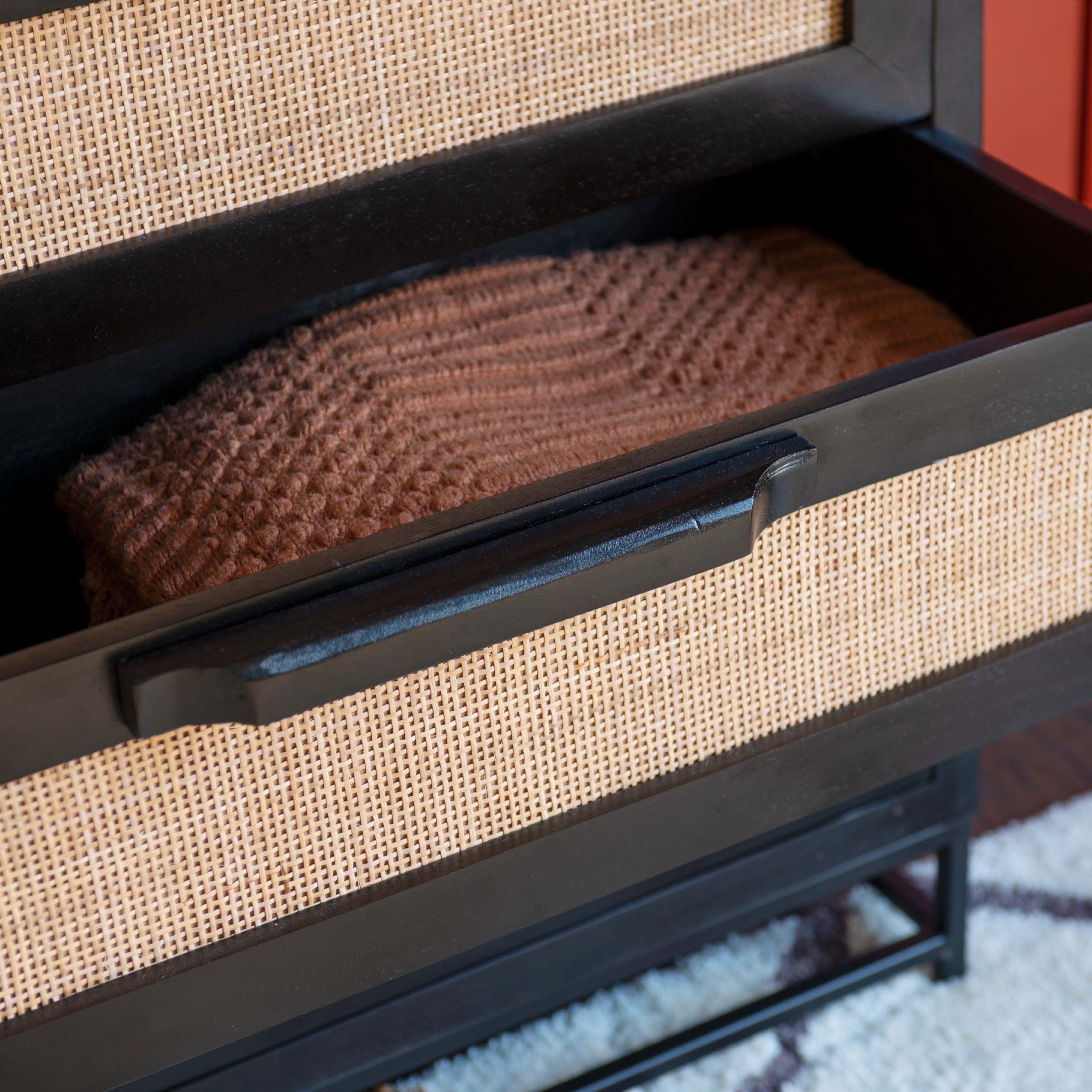 Powell Blair Rattan 3-Drawer Cabinet, Black