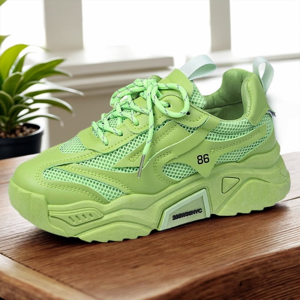 Zapatillas de deporte gruesas para mujer, zapatillas de deporte de suela gruesa, transpirables con cordones para entrenamiento físico