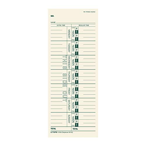 New Version 1259 Weekly Manila Time Cards 3-1/2 x 9 500-Count 1-Sided Green Print 