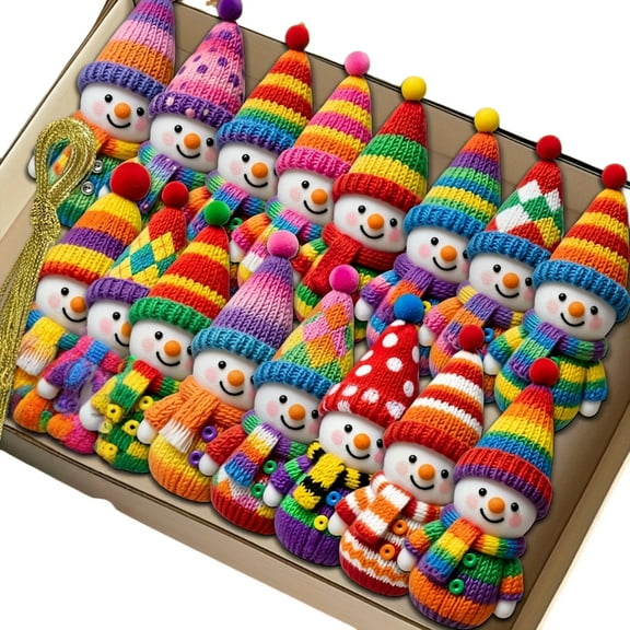 CIYISON 16/32Pcs Colorful Knit Wooden Snowman Hanging Ornament Christmas Tree Decoration For Mantels Door Holiday Decoration