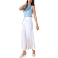 thumbnail image 2 of INSPIRAR CHIC Blusa de Satén para Mujeres Elegante Sin Mangas con Pliegues Cuello Mock con Volantes Sólido Blusa de Trabajo Top de Seda L Bean Azul, 2 of 6