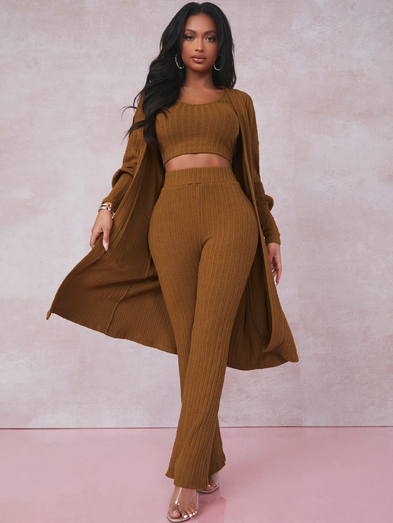 Brown Casual Women's Rib knit Crop Tank 