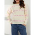 thumbnail image 3 of Women Valentine Heart Sweater Crew Neck Cute Ribbed Knit Loose Casual Pullover Sweaters Tops, 3 of 9