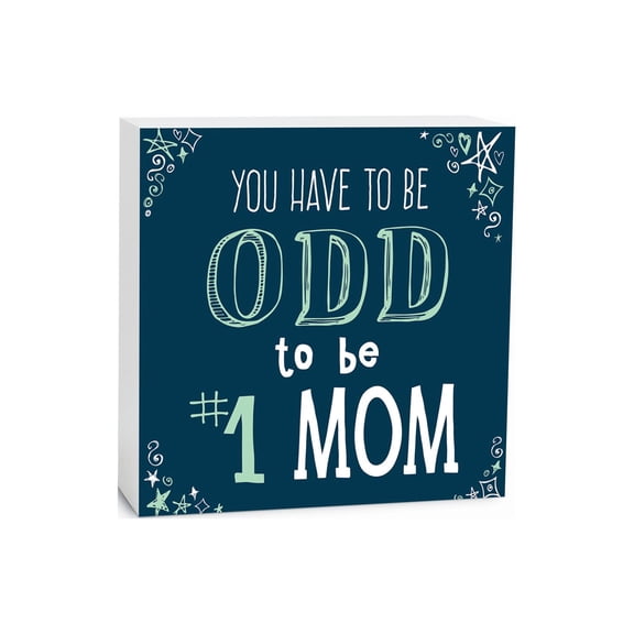 Odd #1 Mom Aegean Blue Star Scroll 5 x 5 Wood Tabletop Sign Plaque