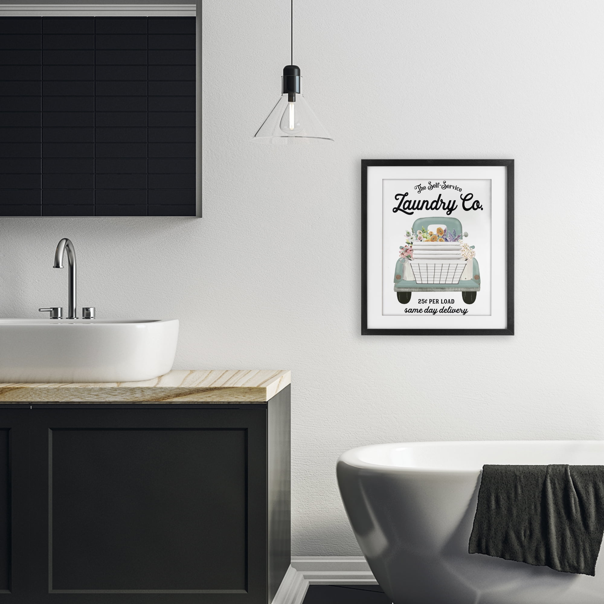 Laundry Delivery Truck Black Framed Print Under Glass, design by Lettered and Lined