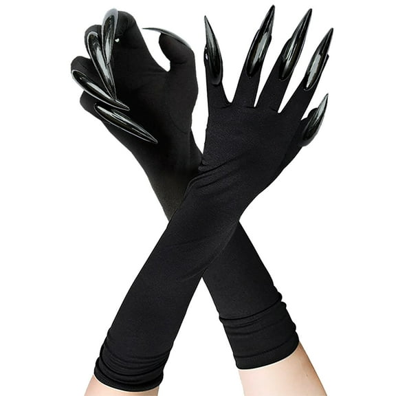 Cat Claw Gloves Black Cat Costume Accessories for Women - 19-Inch Sleeve Length Nylon Gloves with Long Cat Claws for Halloween, Parties, Mardi Gras and Cosplay