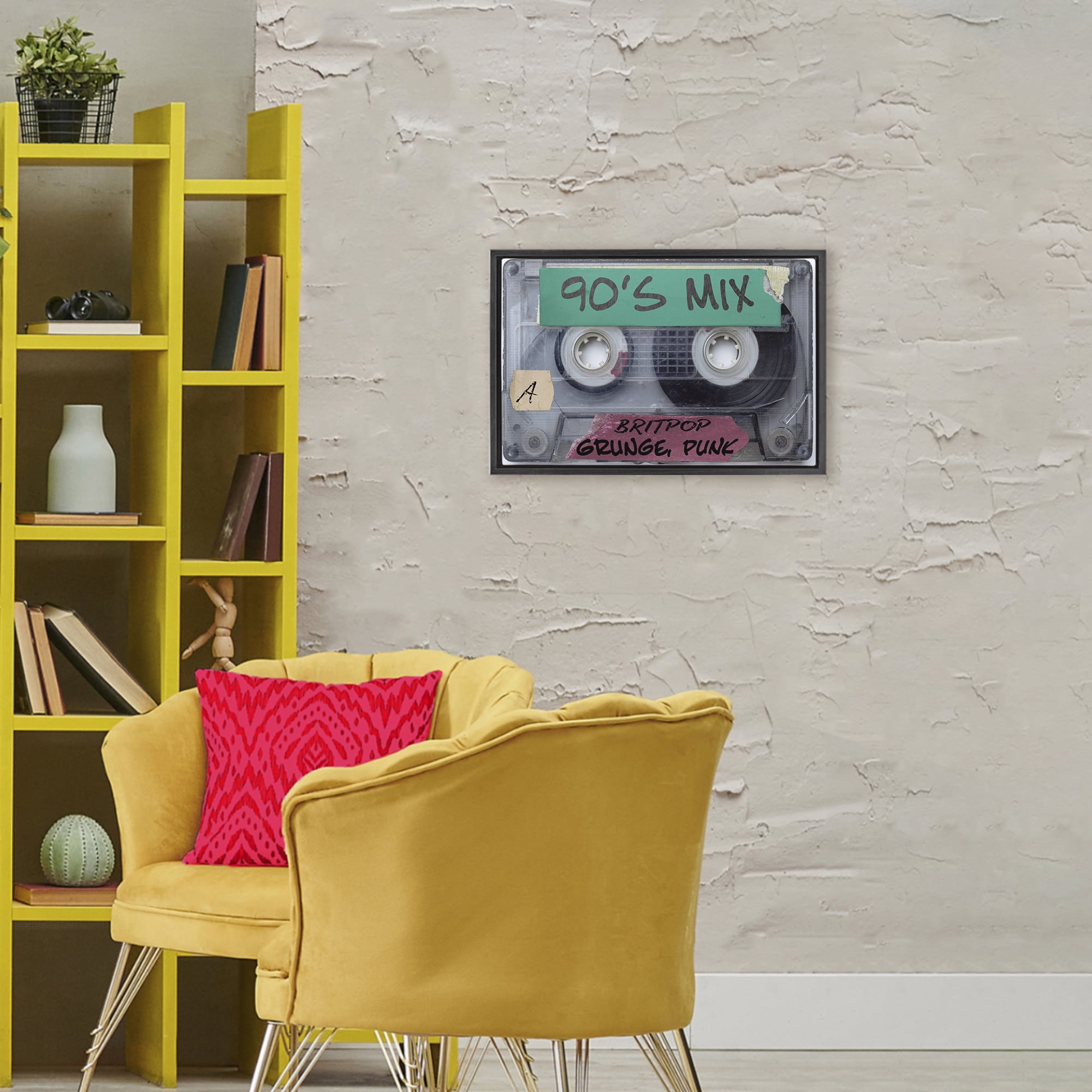 Stupell Industries Retro 90s Mix Cassette Black Framed Floater Canvas Wall Art, design by Annabelle Hall
